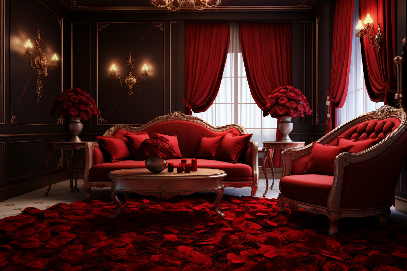 Luxurious dark red rose room