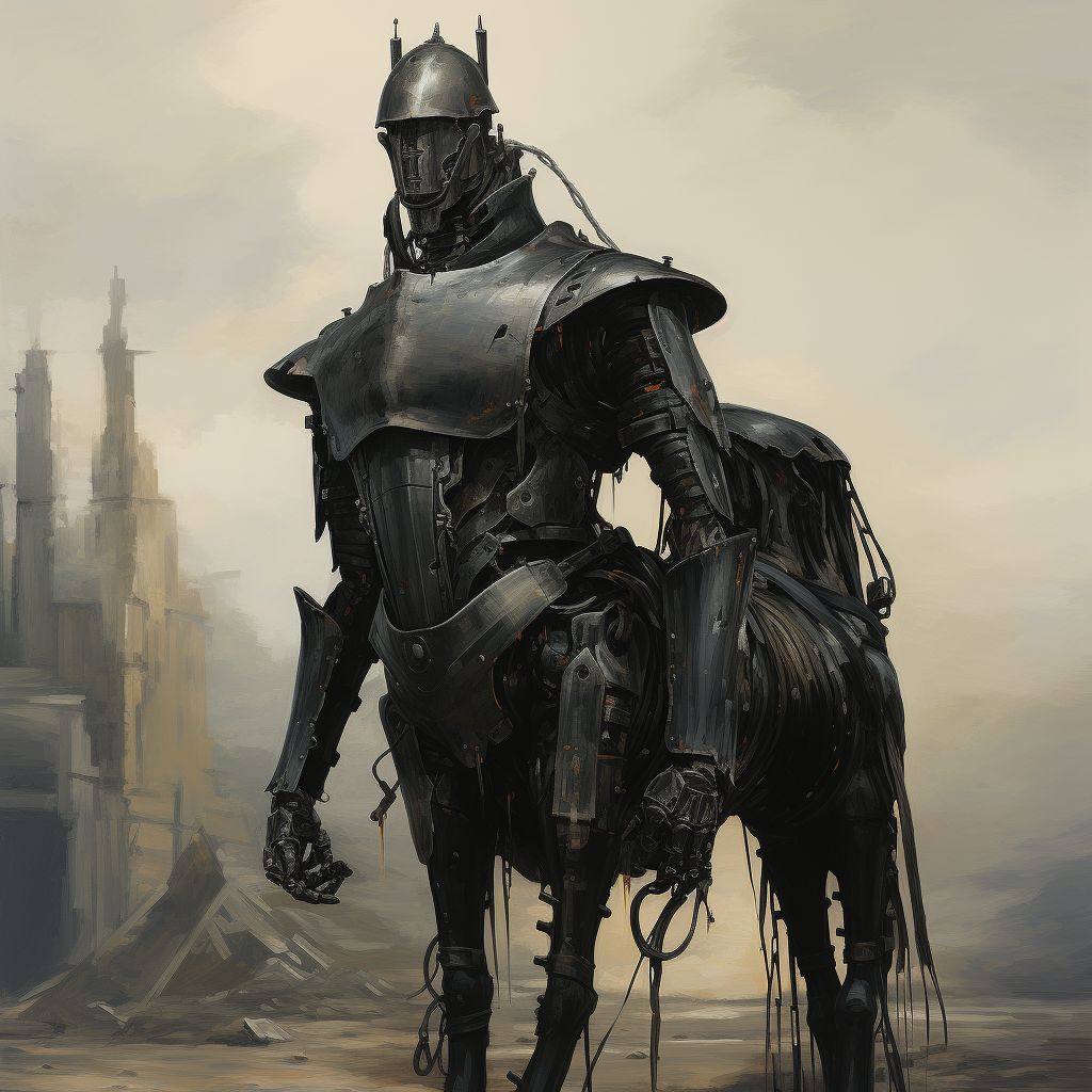 Dark robot trojan in painting