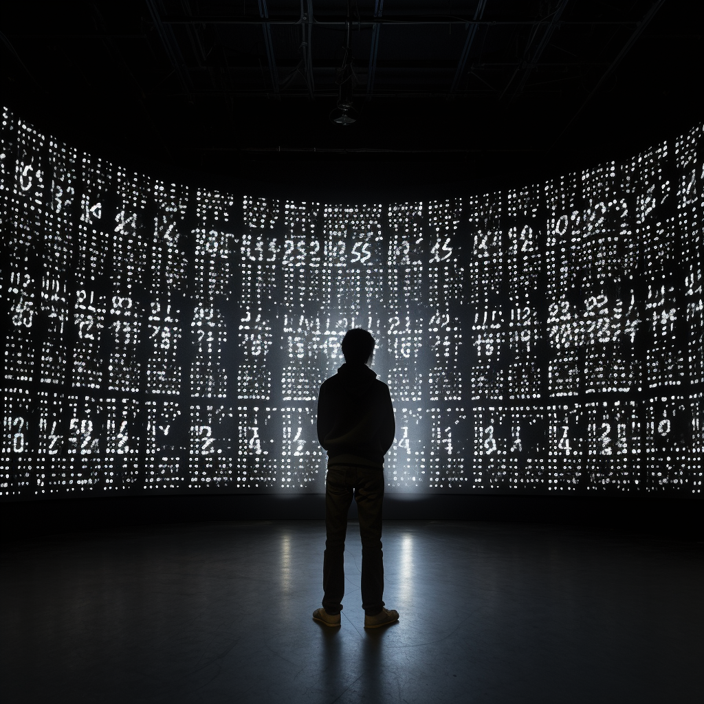 Man in front of LED screen