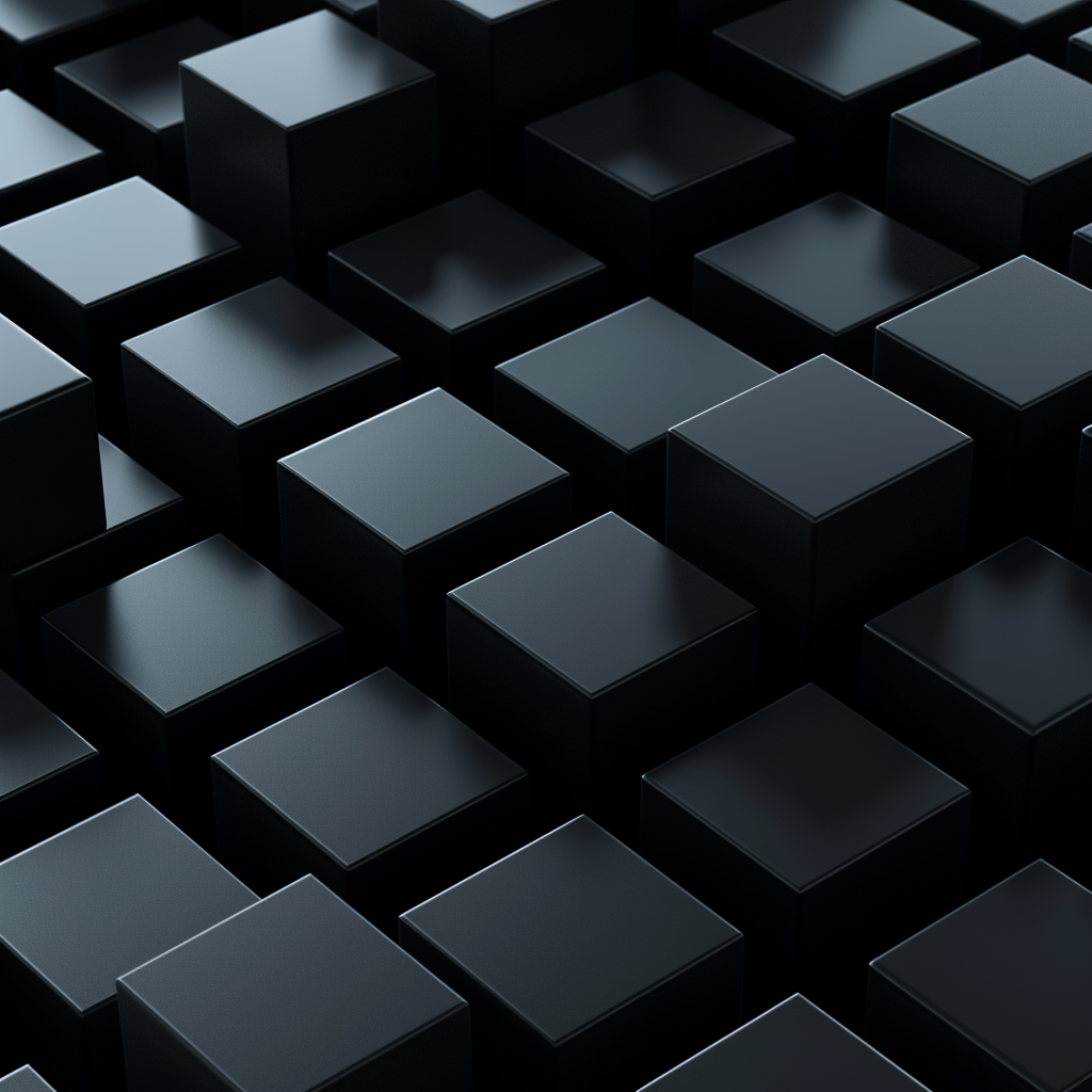 Dark Shiny Cubes on Black Gradient Background