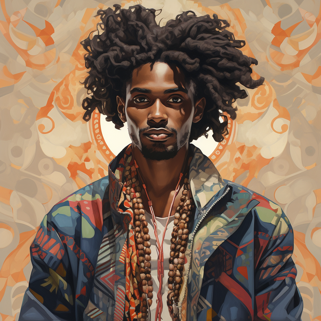 Fashionable dark-skinned man with curly hair