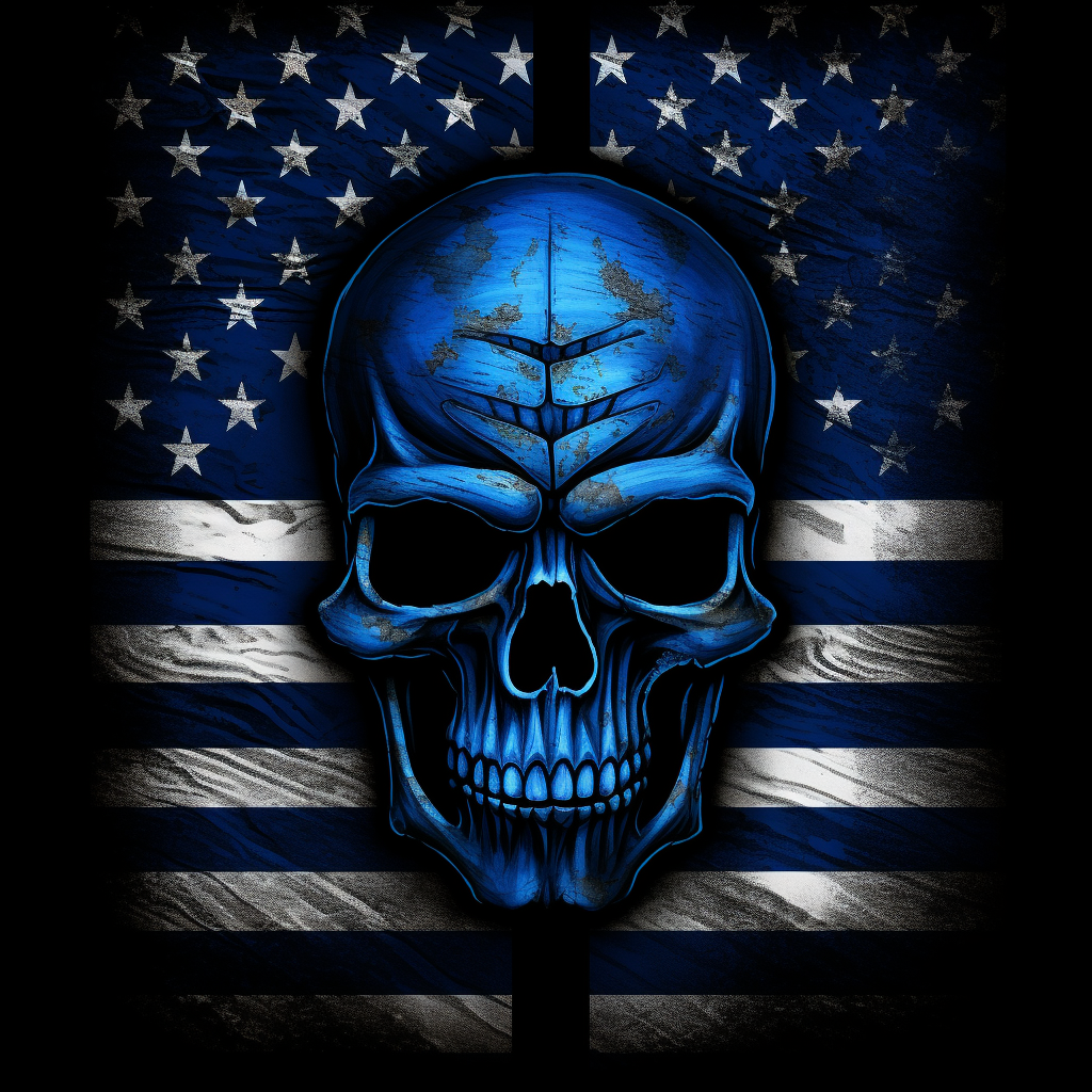 Dark skull with blue police flag