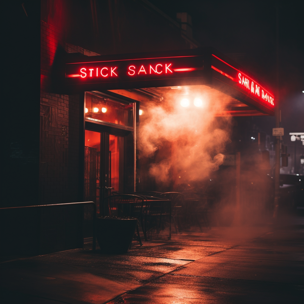 Smoky backlight restaurant guide with steaming tire