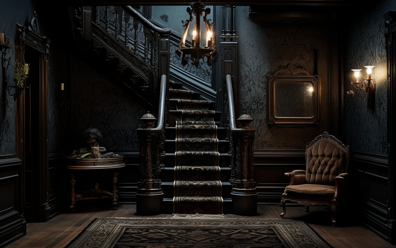 Enchanting entryway to a dark Victorian home