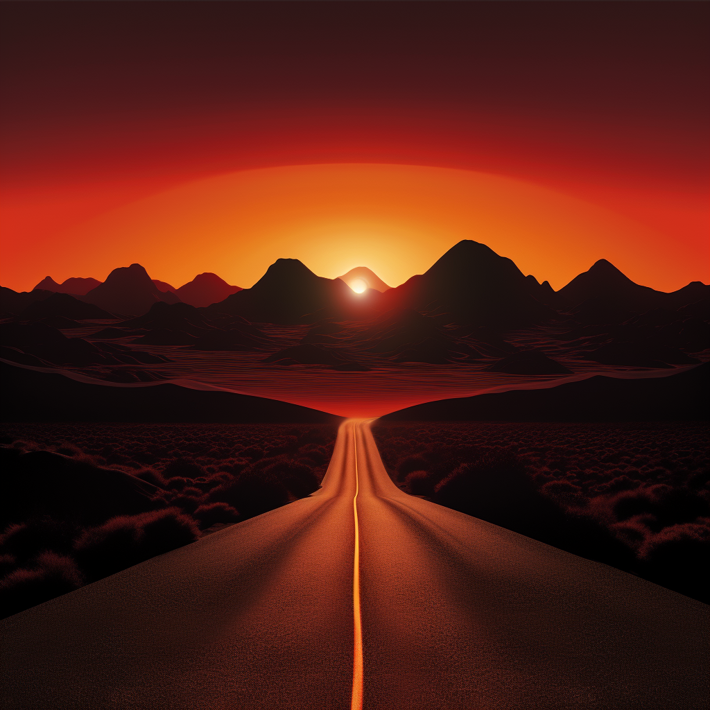 Retro airbrush art of dark void desert hills at sunset  ?️