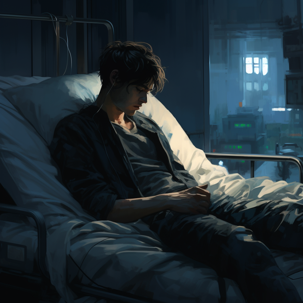 Person in Hospital Bed with Cyberpunk Vibe