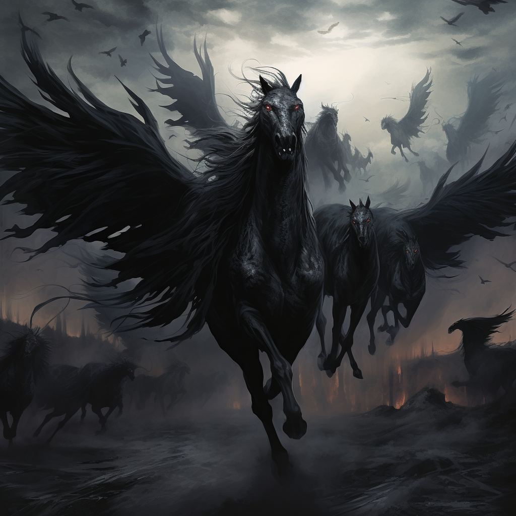 Dark Winged Horses Herd Picture