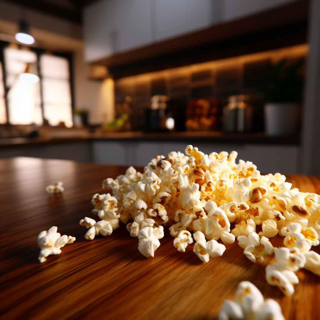 Popcorn on dark wood countertop