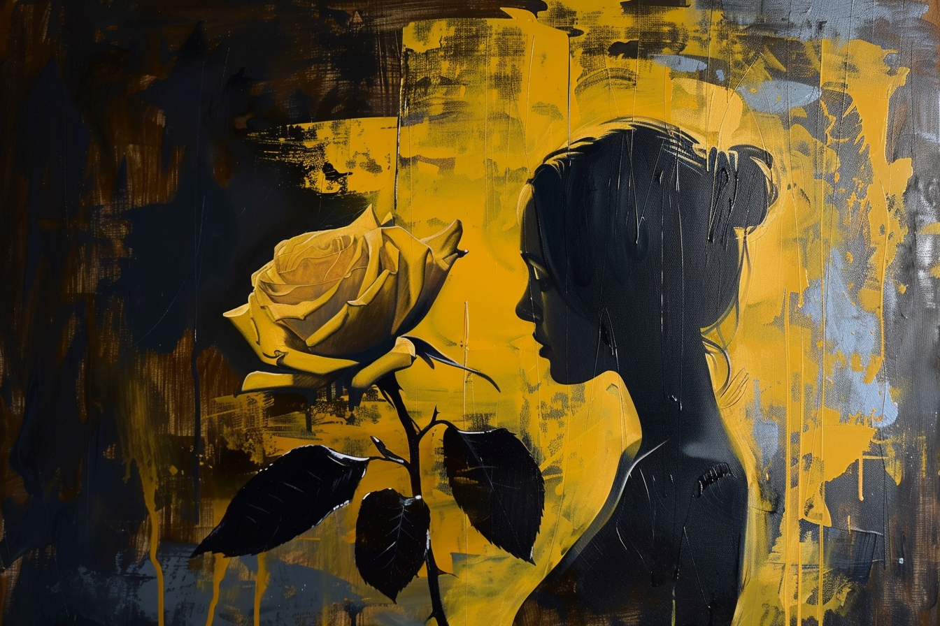 Dark Yellow Rose Painting Art