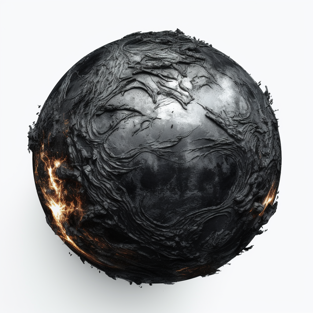 Realistic illustration of a dark black planet with small fire fissures