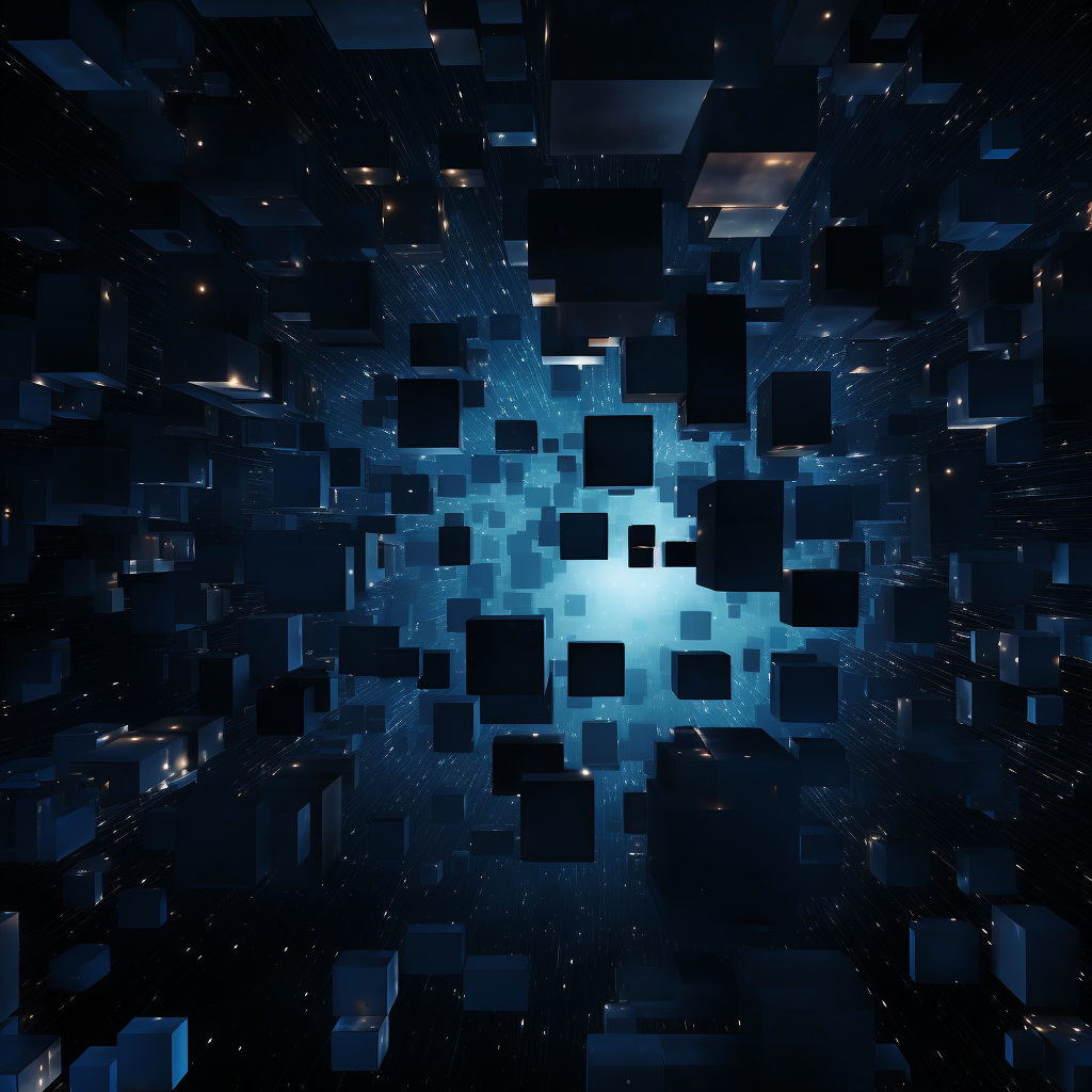 Dark blue blocks in space