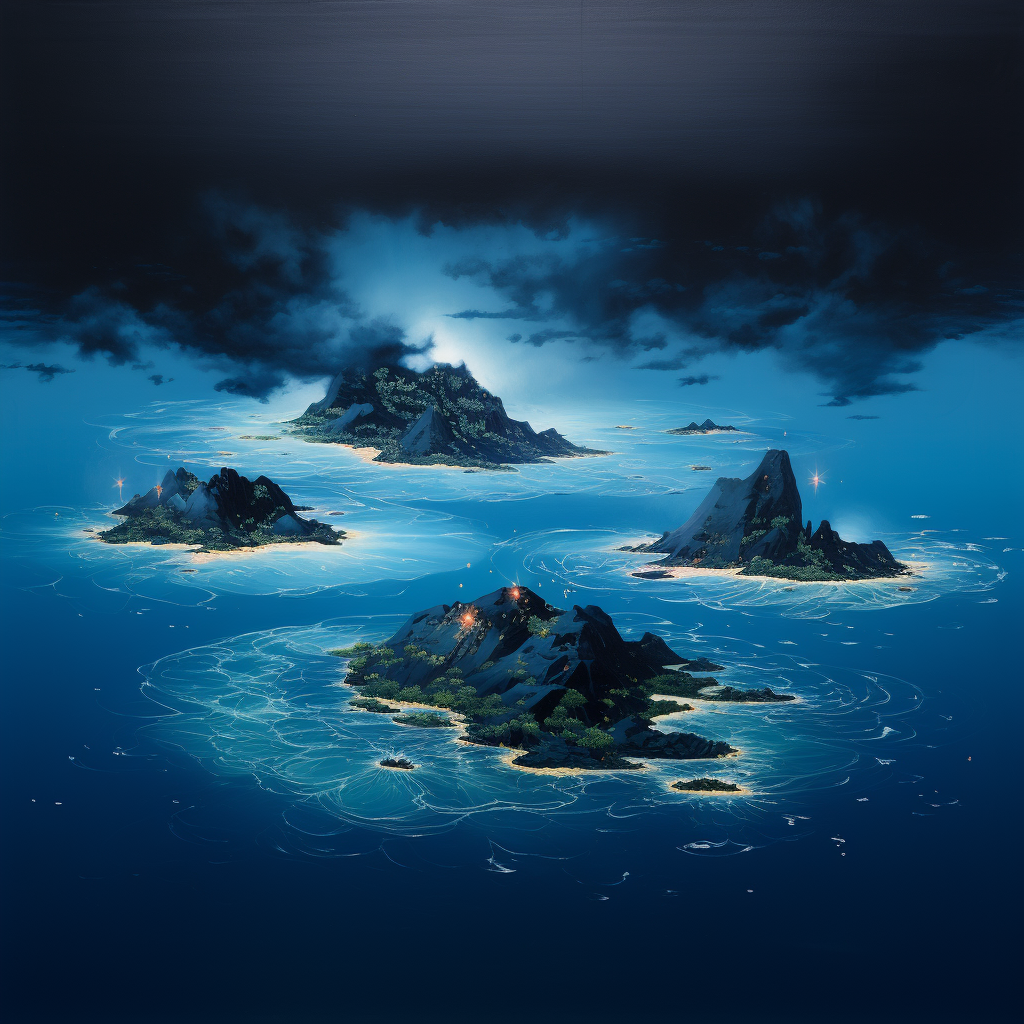 Picturesque three islands in dark blue waters  ?