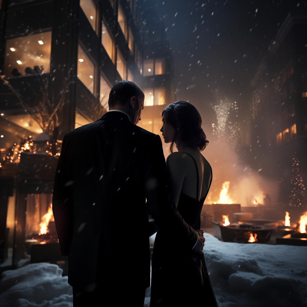 Daniel Craig and Gal Gadot in Winter Night Scene