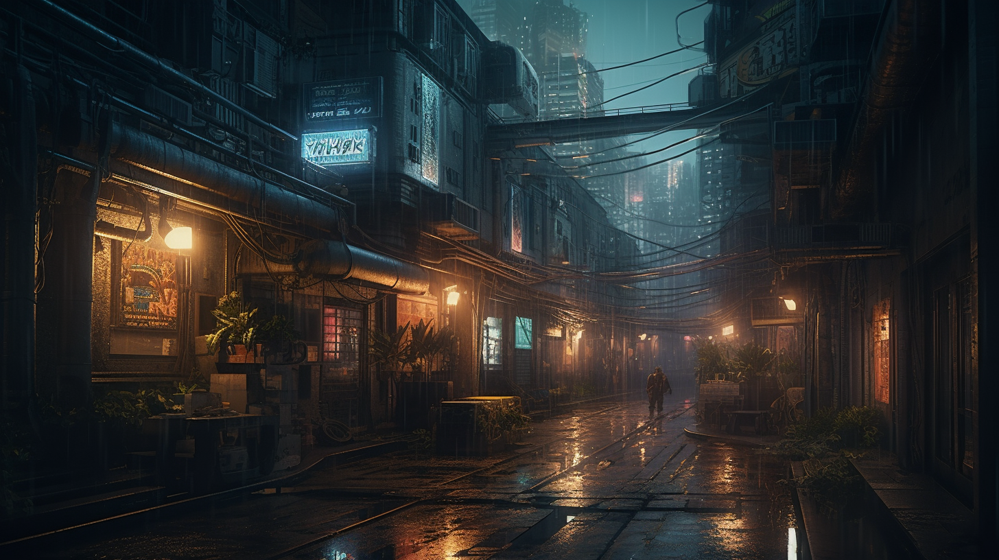 Cinematic cyberpunk cityscape at night