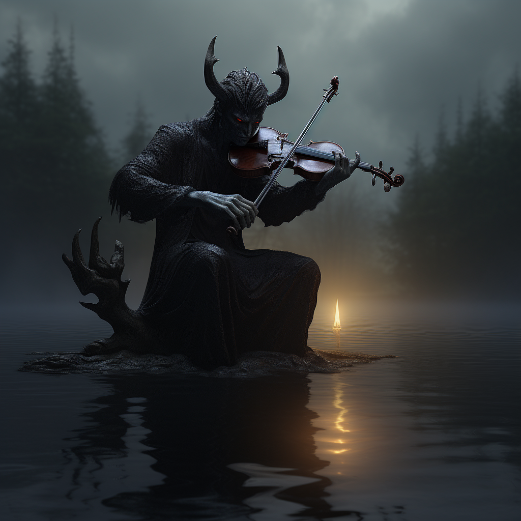 Dark demon gracefully playing a violin