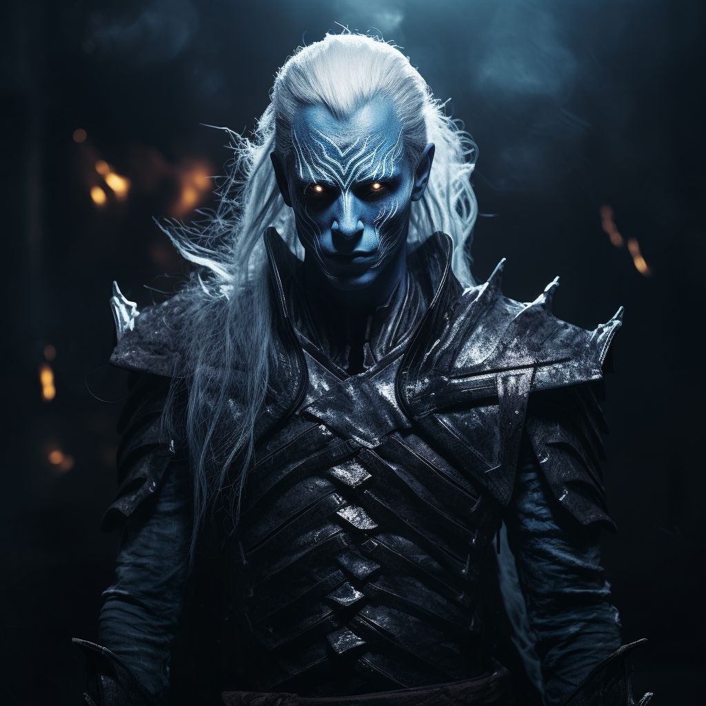 Dark elf with blue skin and white hair