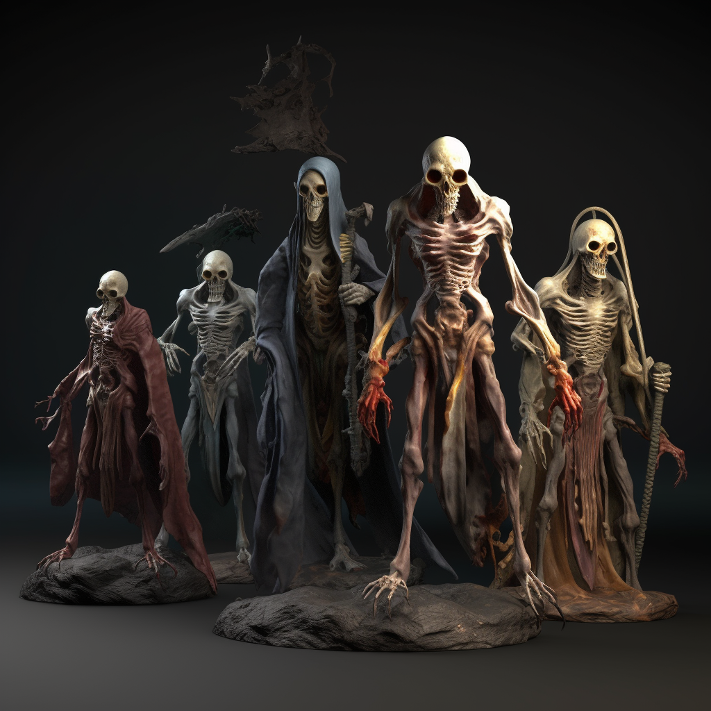 Realistic 3D render of dark fantasy undead creatures