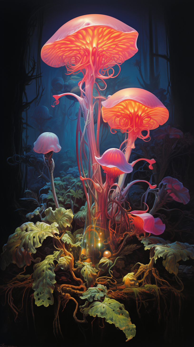 Detailed Dark Fantasy Poster with Glowing Carnivorous Plant