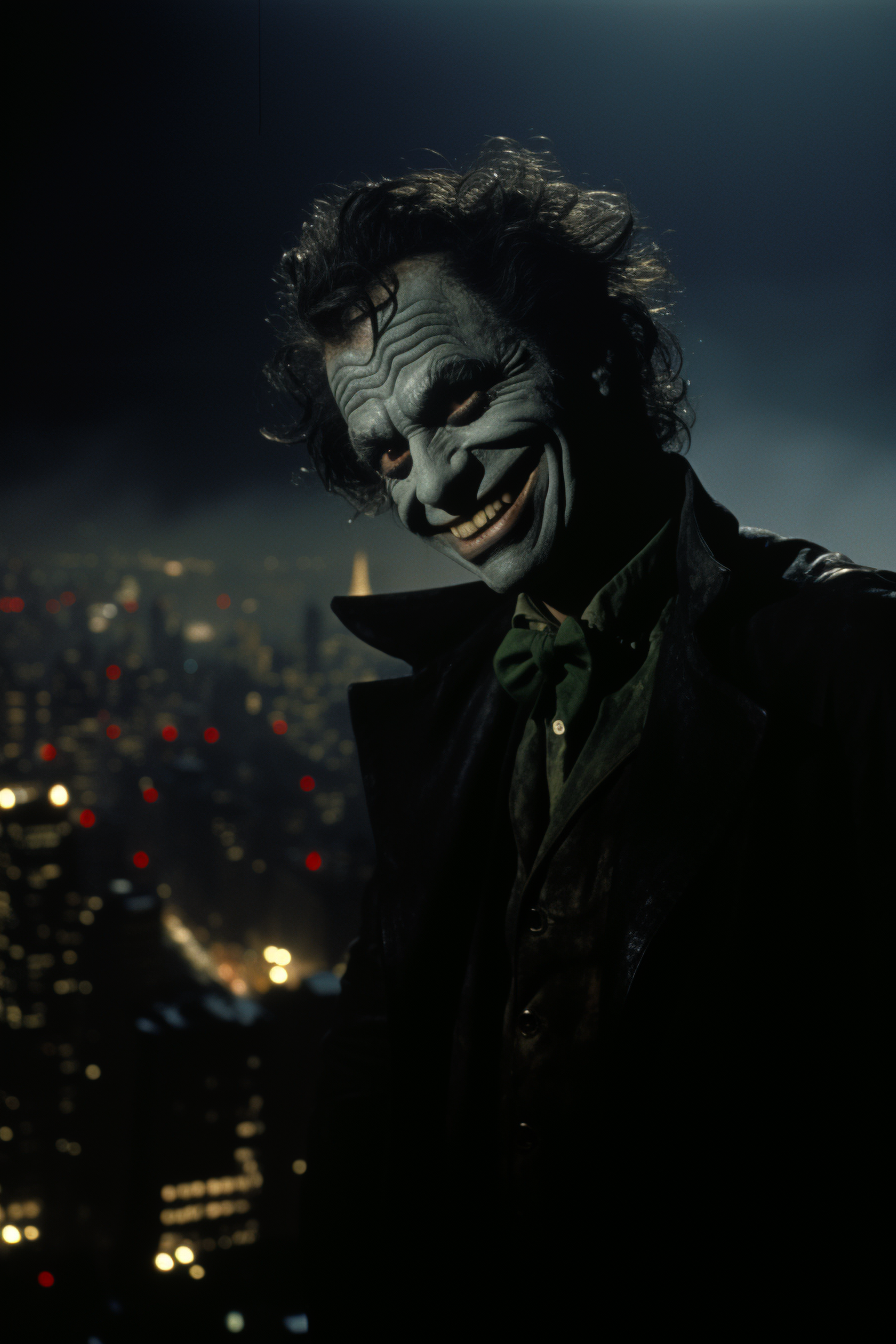 Joker overlooking Gotham City at night