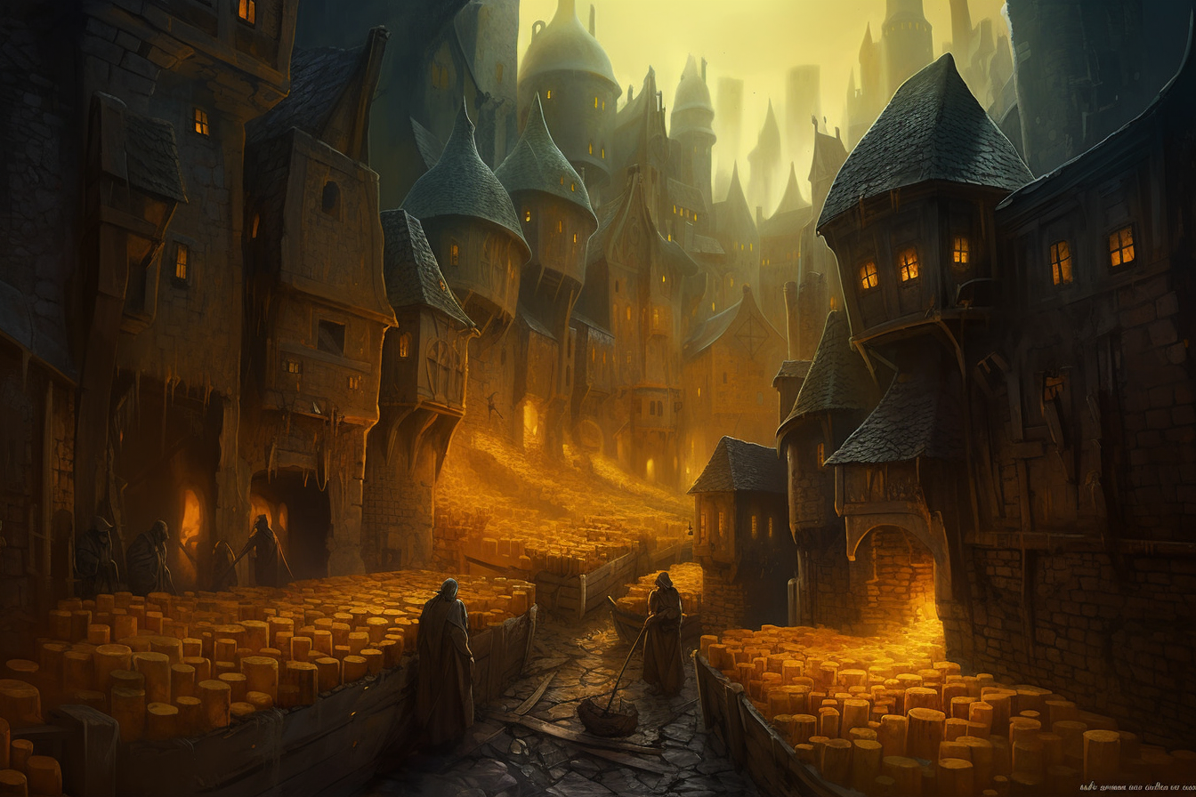 Cheese-covered medieval city with magical elements