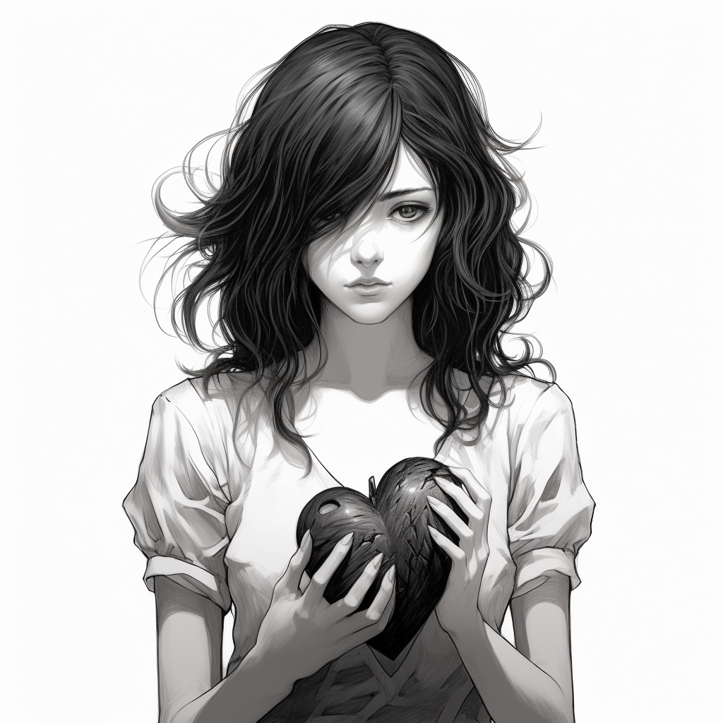 Japanese girl holding heart in manga style