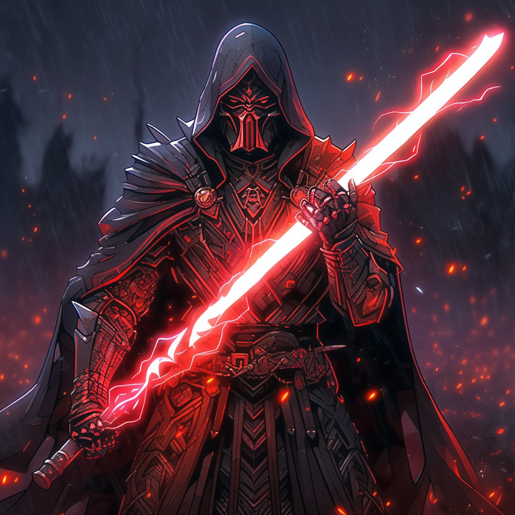 Anime-style Dark Lord Sith with Yellow Lightsaber