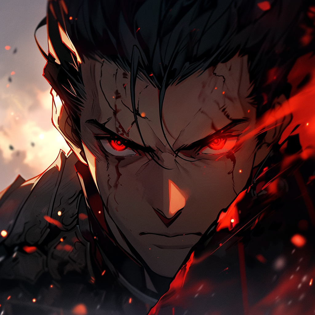 Dark male villain with red eyes