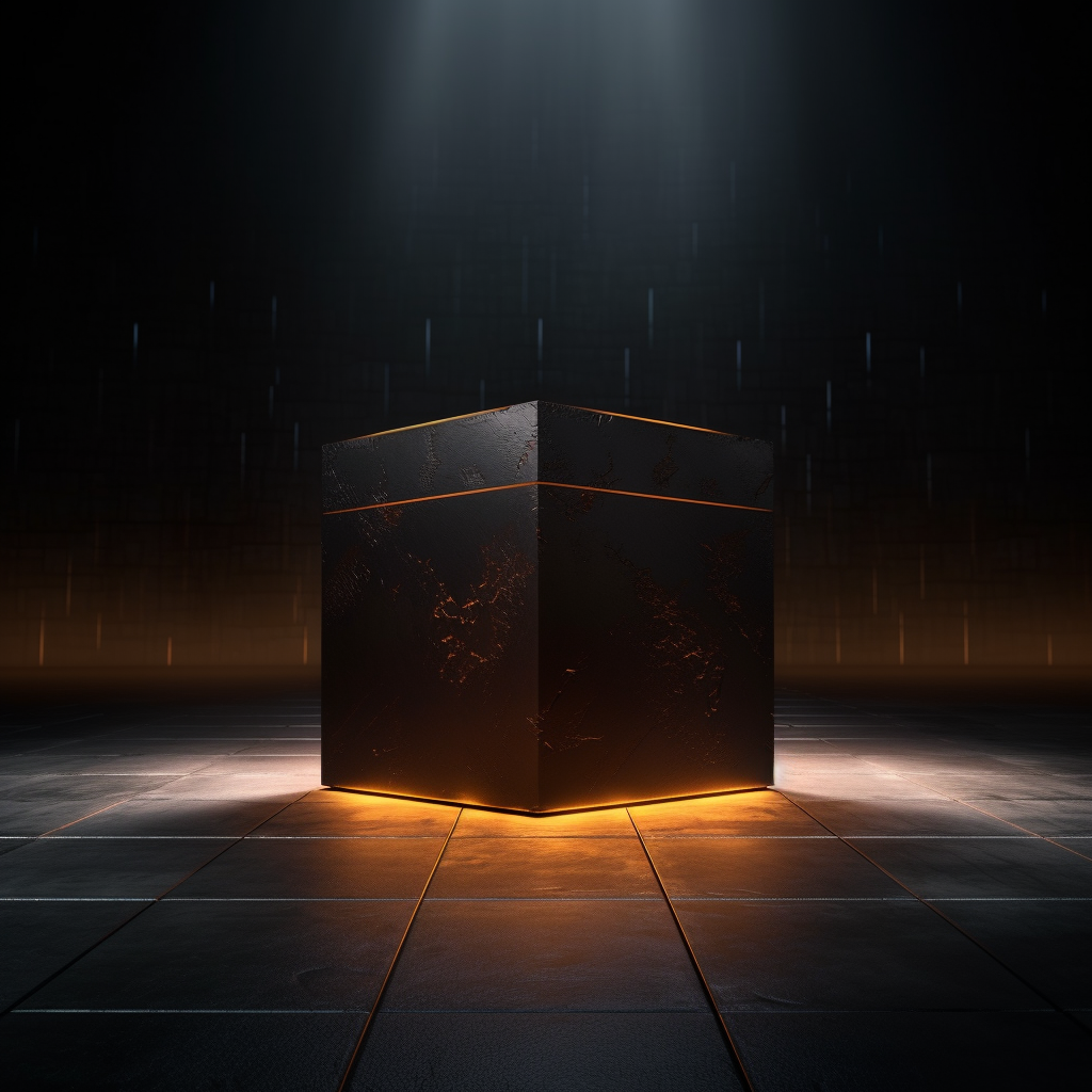 Black mystery box on dark background