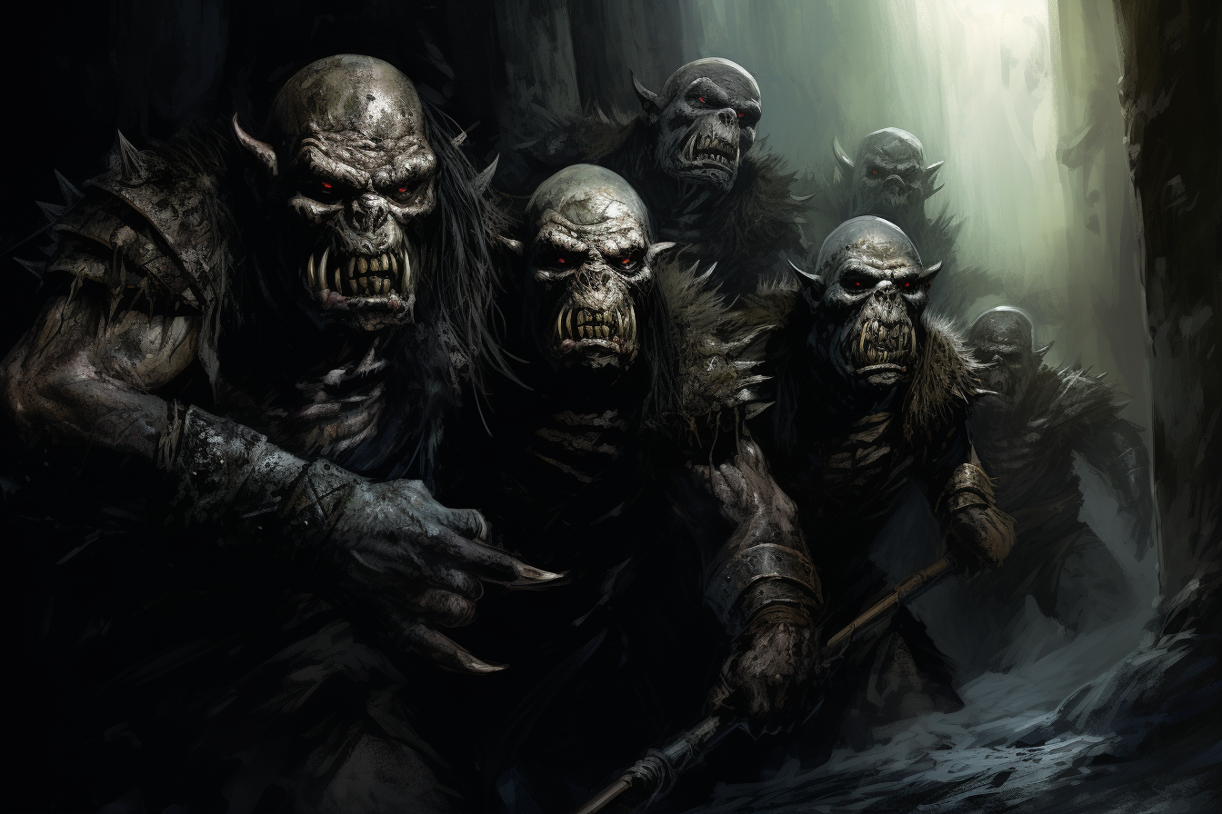 Orc warriors in dark tunnel