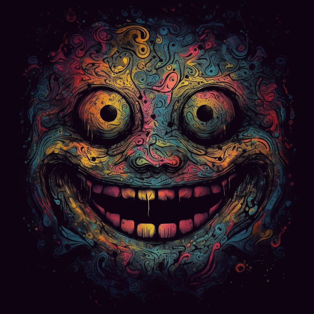 Angry smiley face with dark psychedelic colors