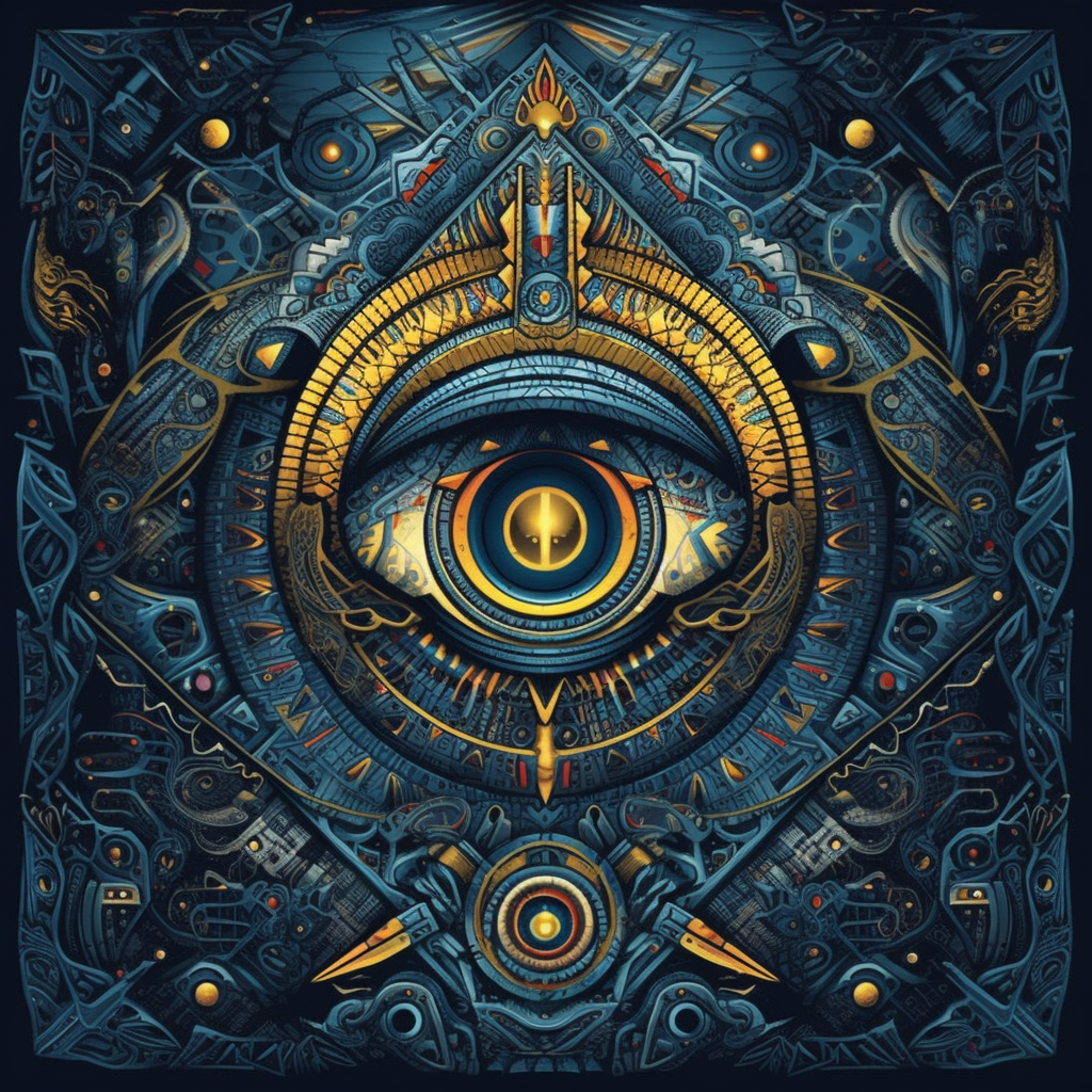 Dark psychedelic geometric universe with giant eye