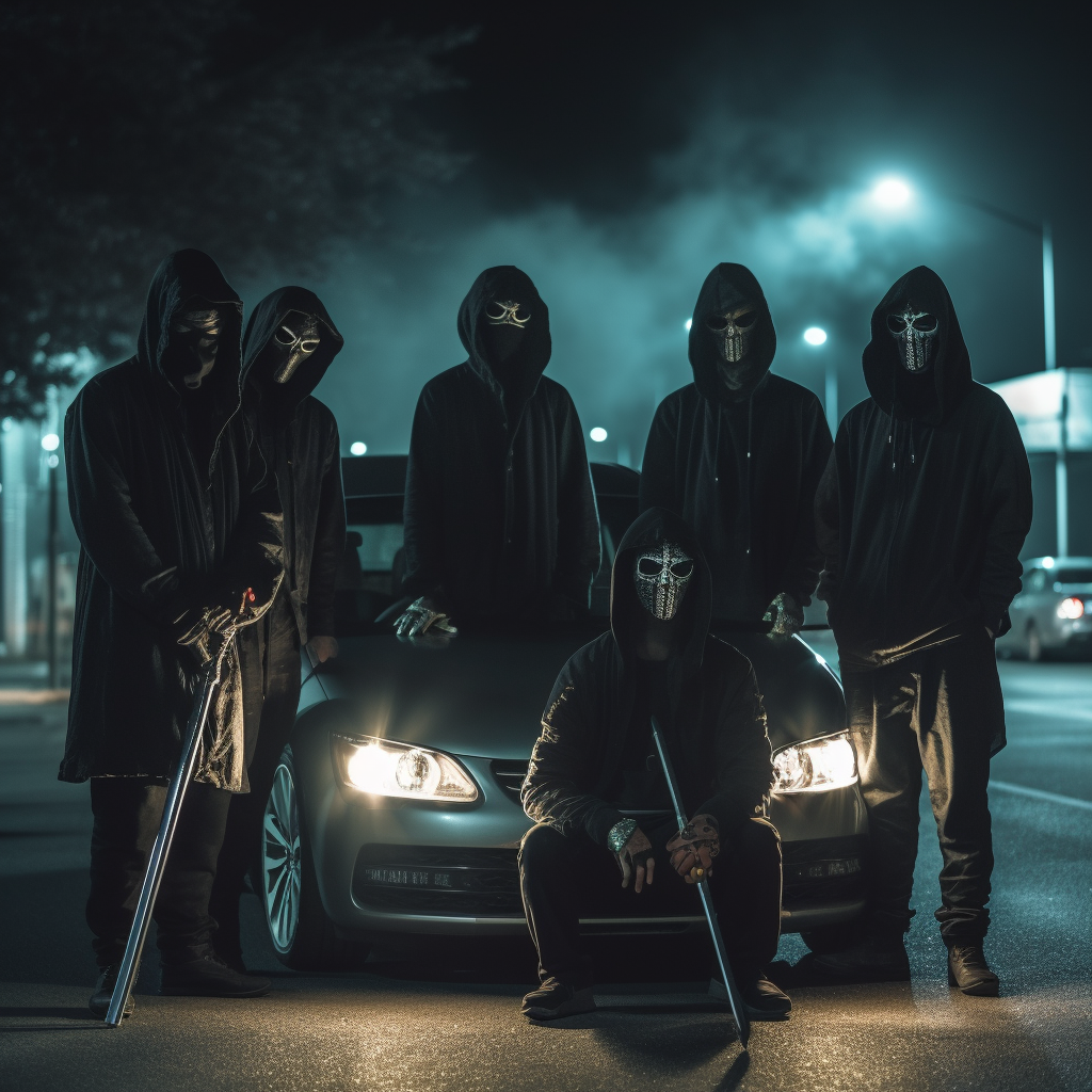 Grim Reaper Gang with Laser Eyes in Night Parking