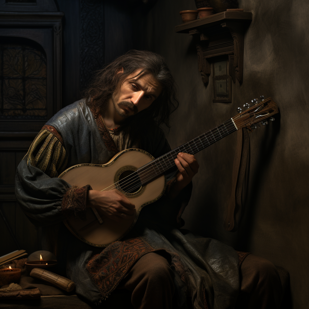 Dark corner Bard playing a string instrument