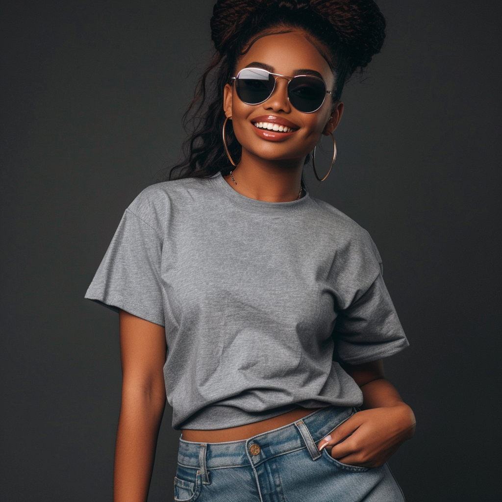 Dark Skin Woman in Grey Tshirt