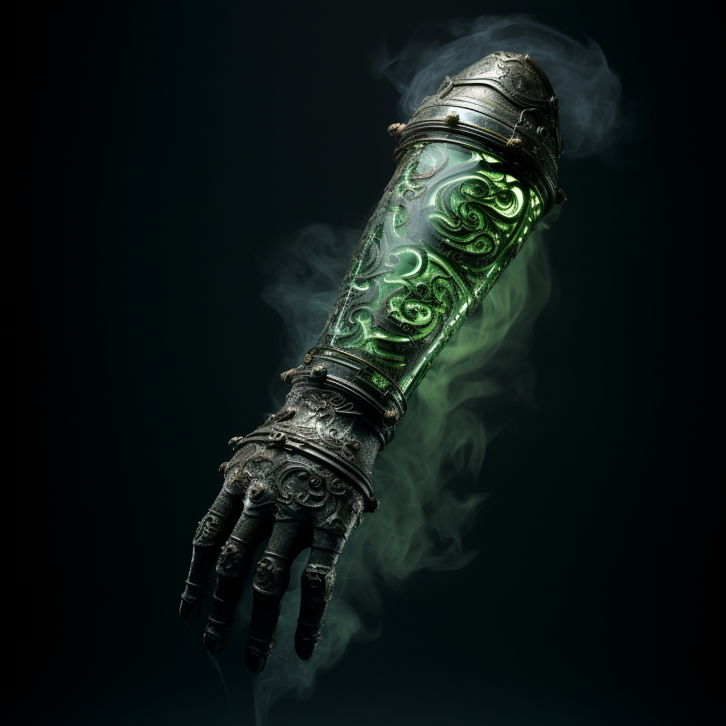 Arm prosthetic with dark smoke energy