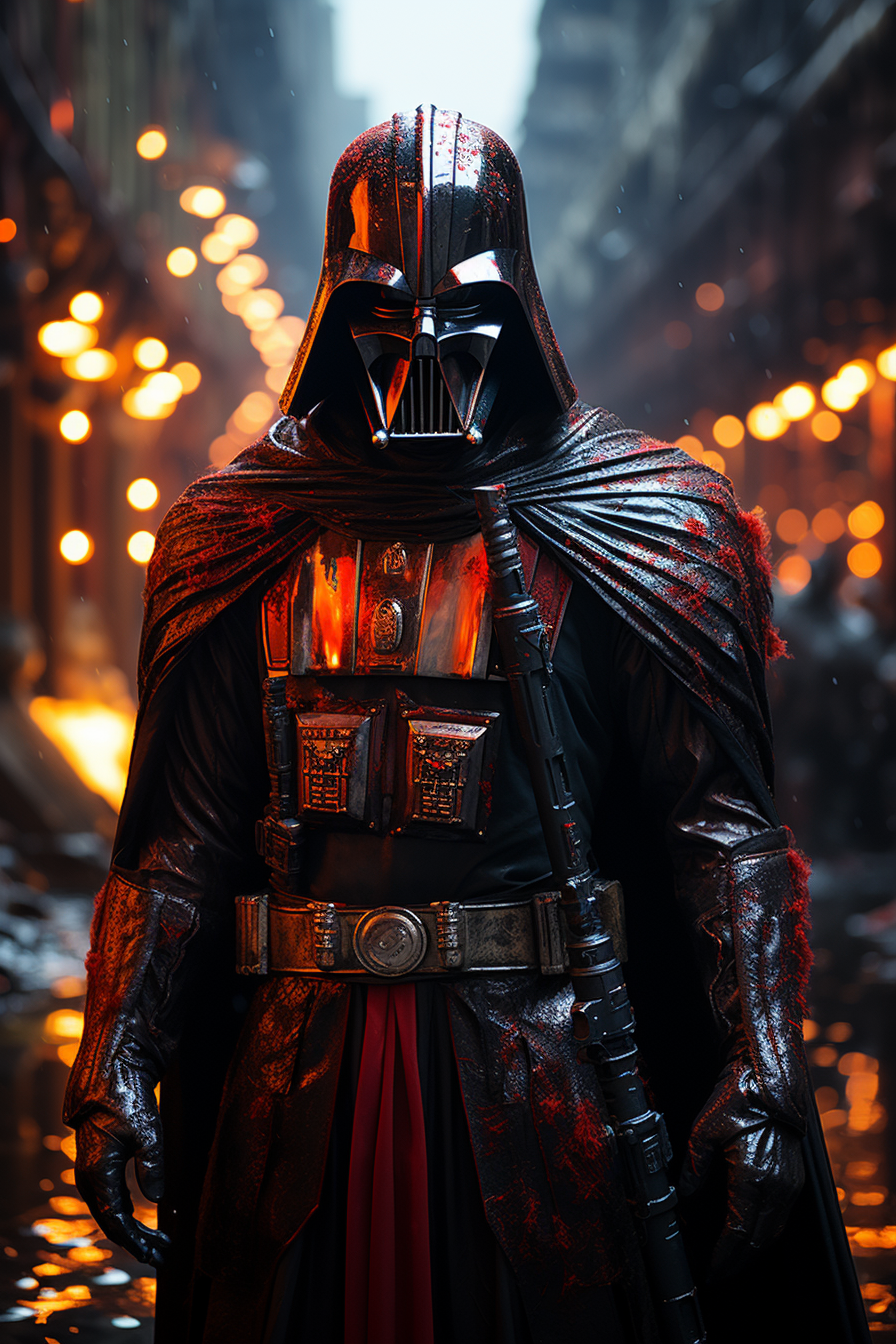 Sinister Darth Vader holding red lightsaber