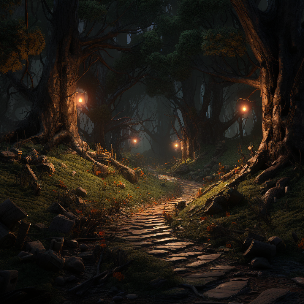 Enigmatic Dark Woods - Pixar-style Image