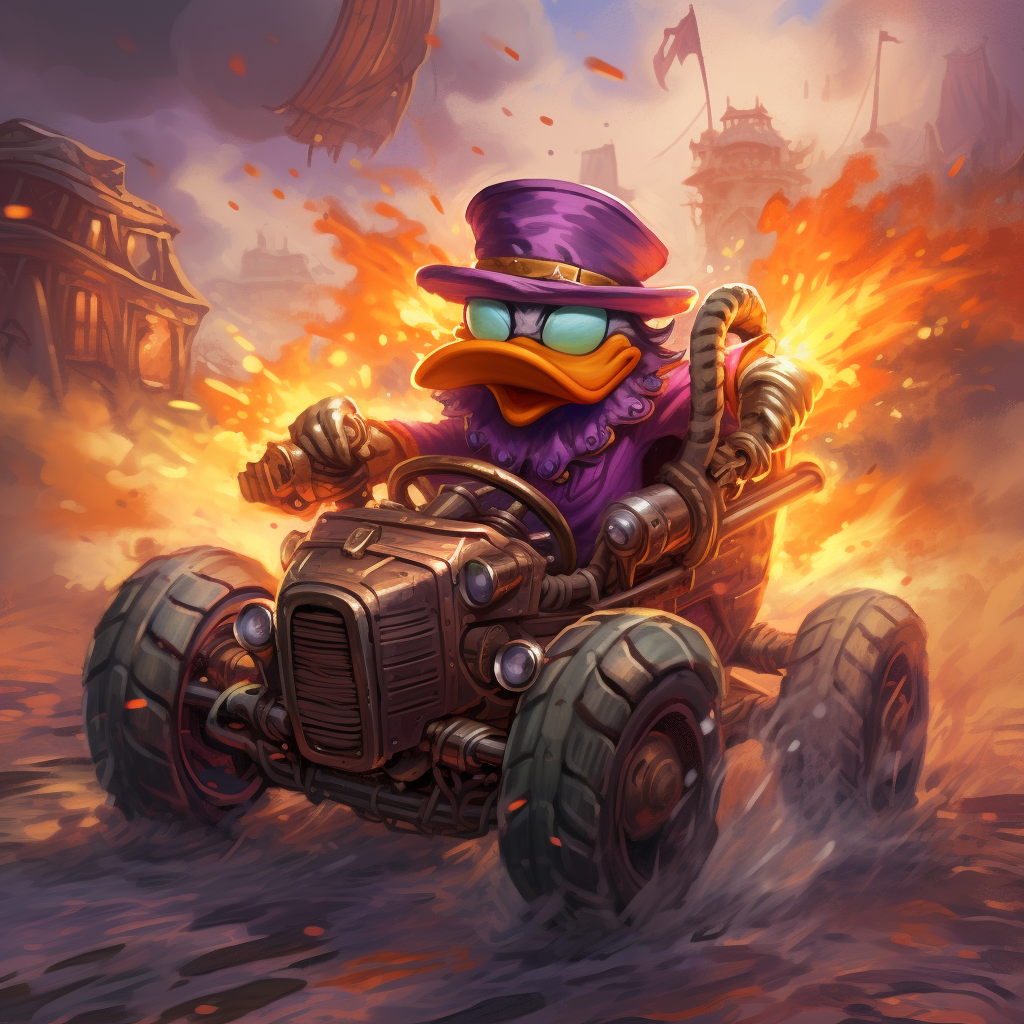 Darkwing Duck driving beach buggy vanishing in smoke