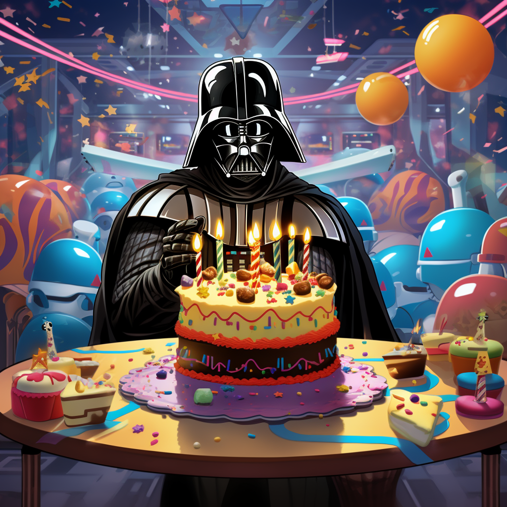 Cartoon image of Darth Vader's birthday celebration