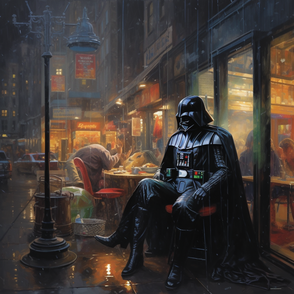 Darth Vader in Pawn Shop in Space Raining People