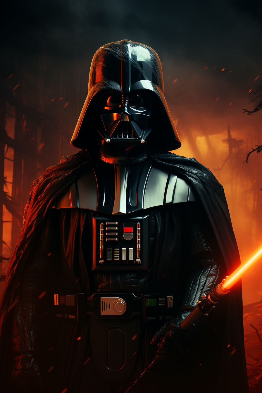 Evil Darth Vader holding red light saber