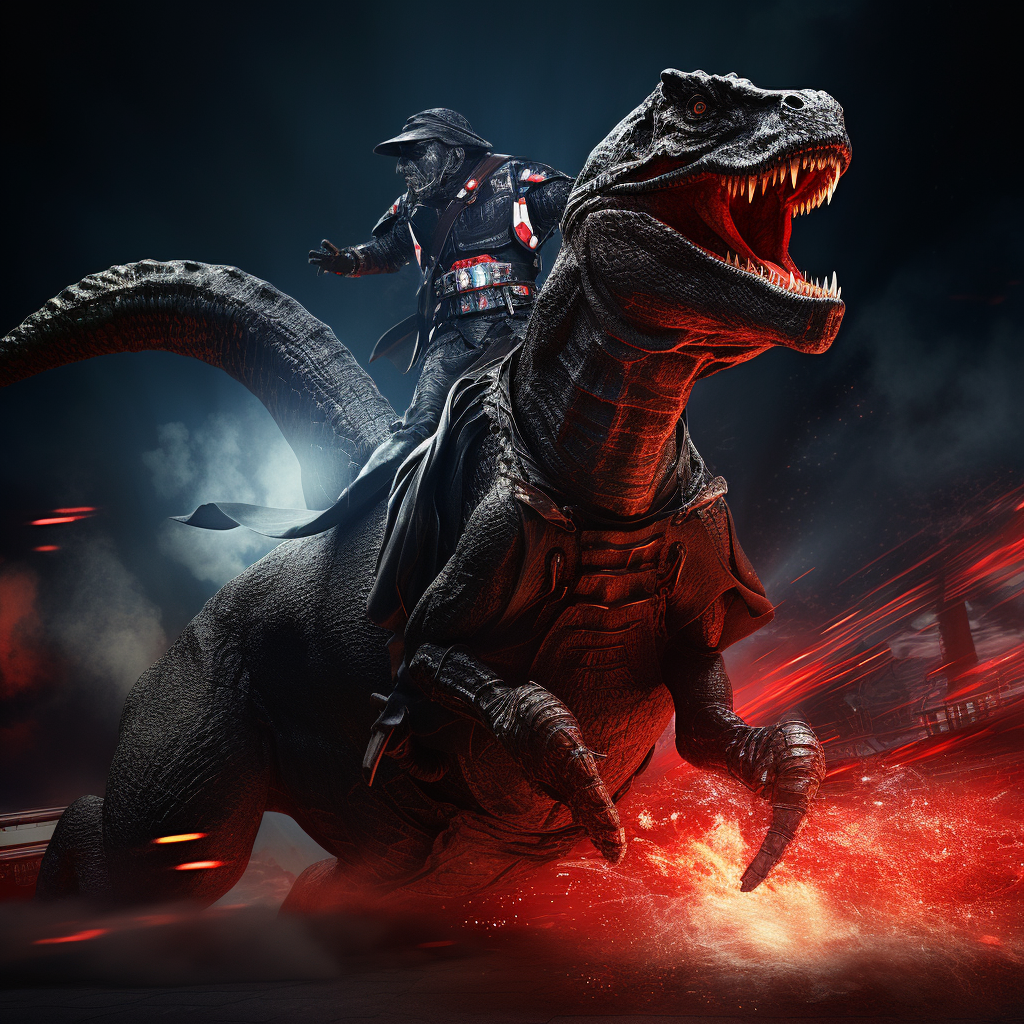 Darth Vader riding T-Rex in Hyper Realistic Image