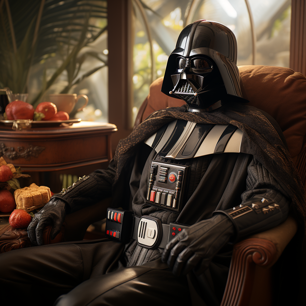 Darth Vader smoking a cigar on vacation