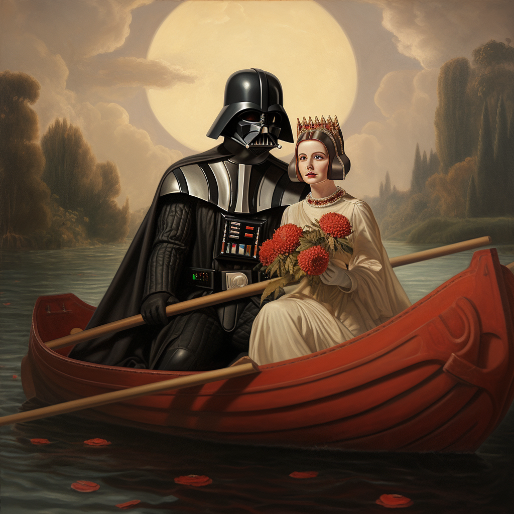 Darth Vader enjoying a swan boat ride