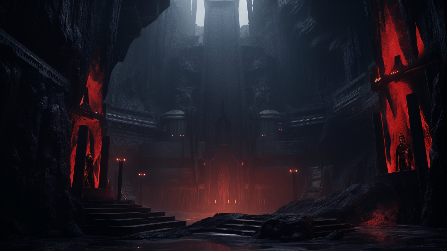 Dark cinematic interior of Darth Vader's castle