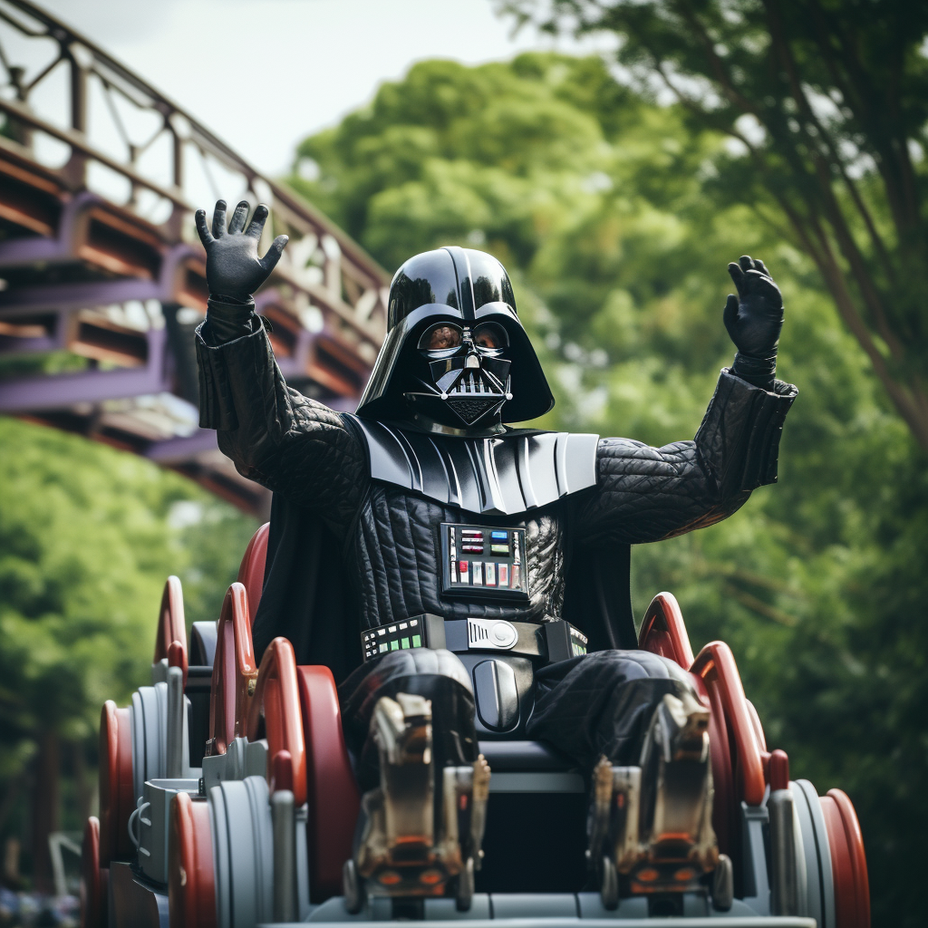 Darth Vader enjoying an exhilarating rollercoaster ride