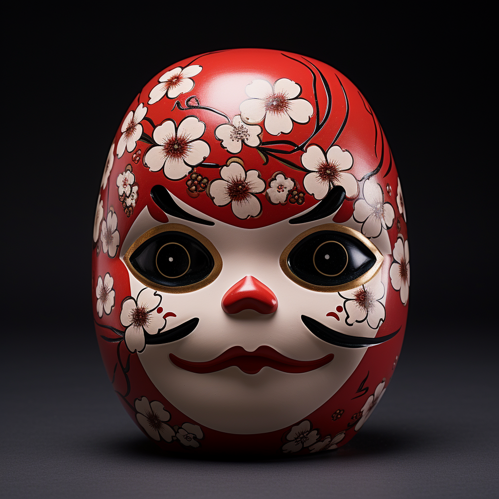 Daruma Doll surrounded by cherry blossoms