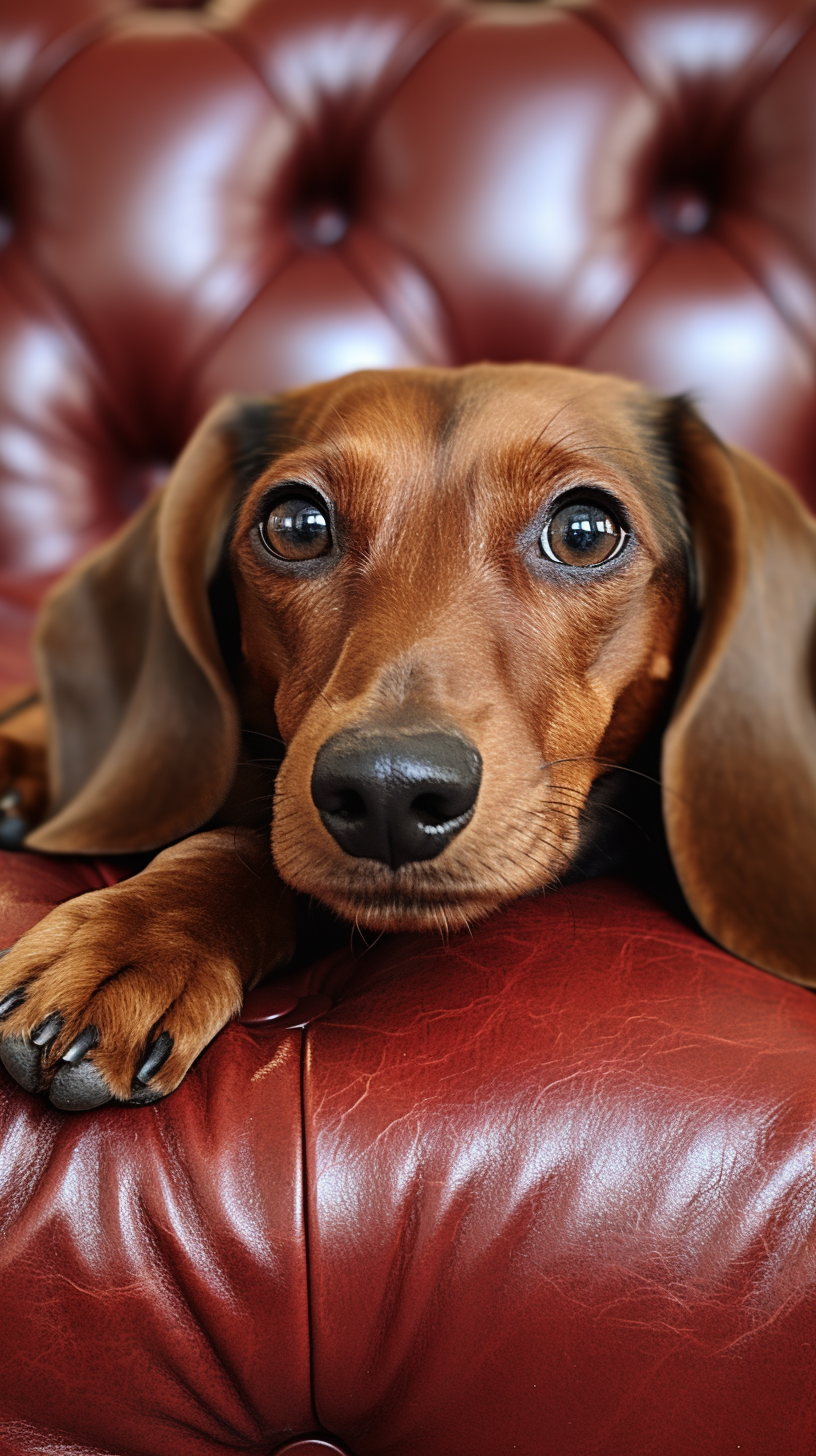 Adorable daschund dog relaxing on couch