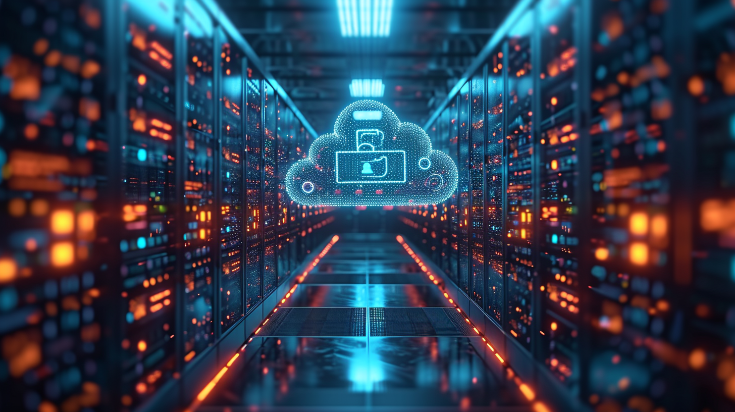 Data center security servers lock icons