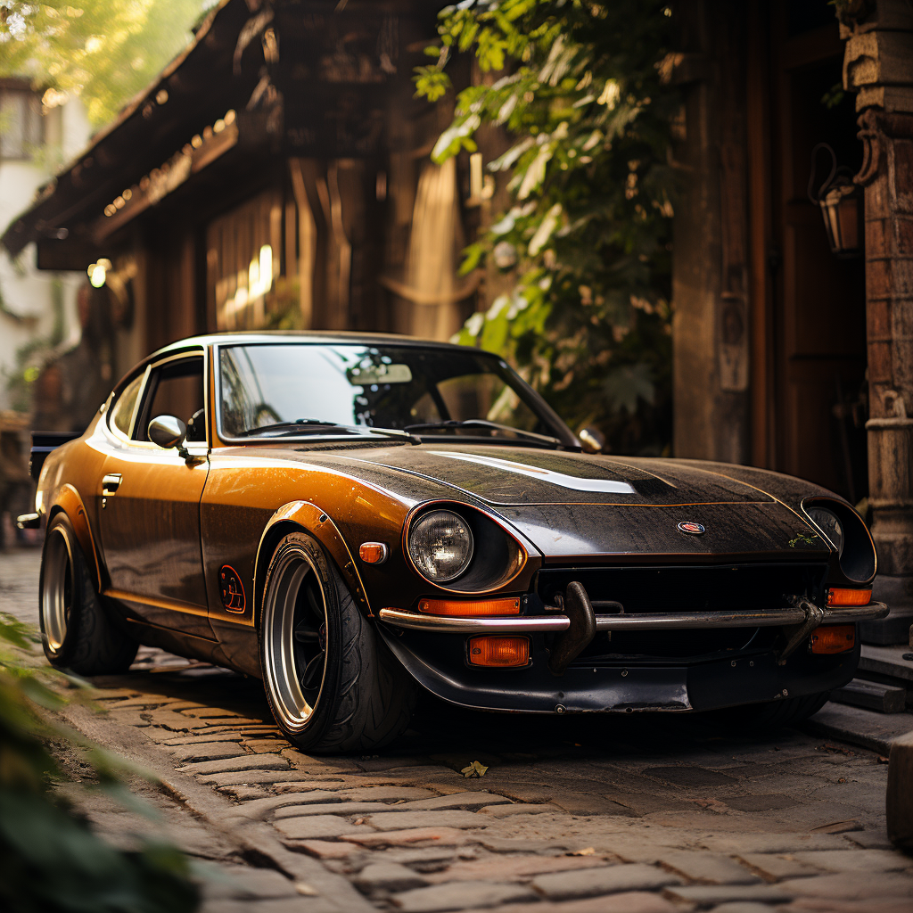 Artistic shadowy photo of 1976 Datsun 280z